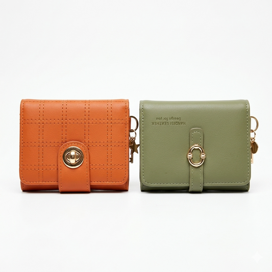 Stylish Compact Check Pattern PU Leather Wallet