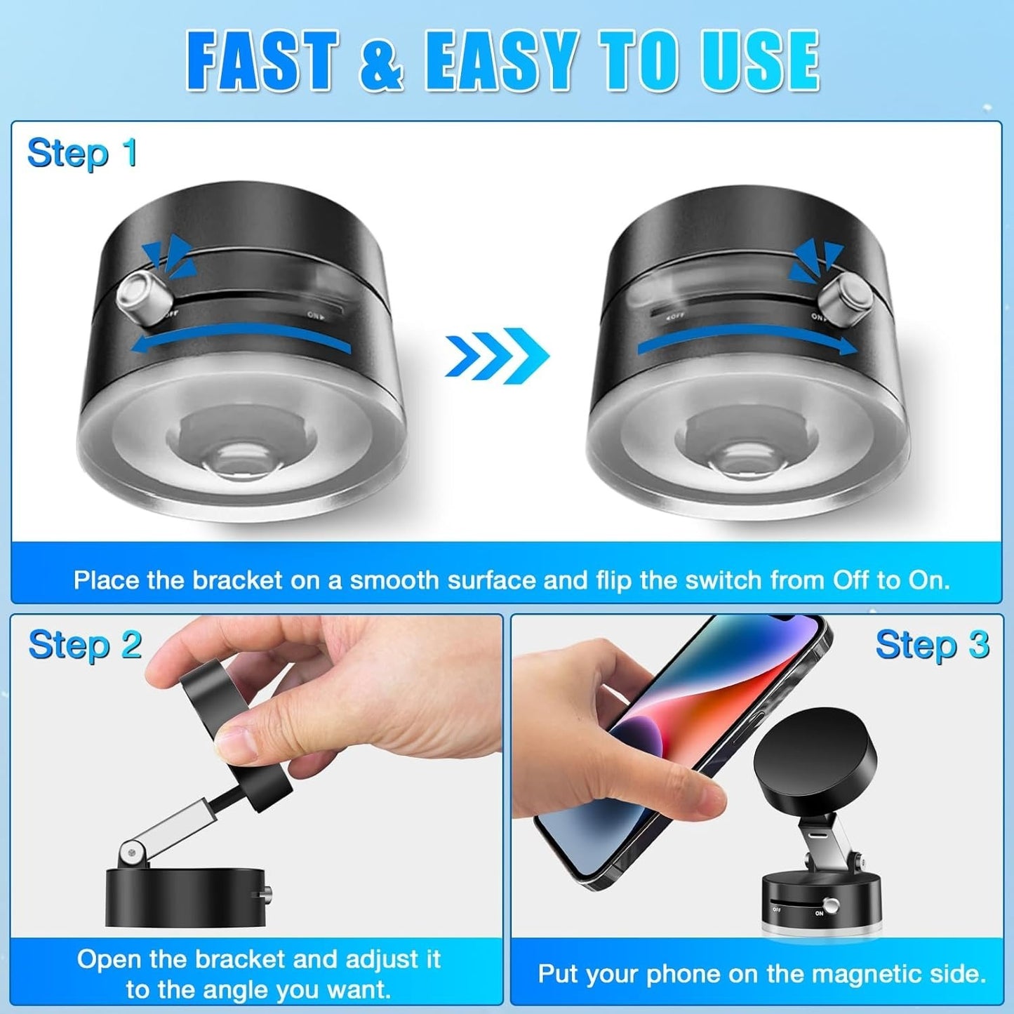 Vacuum Magnetic Suction Cup Folding Swivel Stand