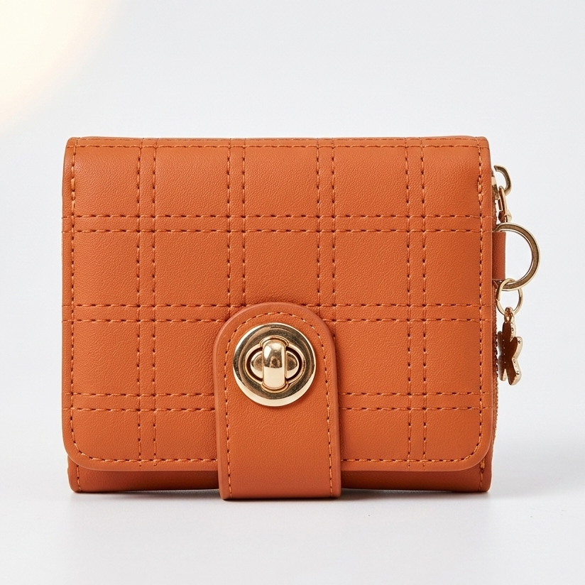 Stylish Compact Check Pattern PU Leather Wallet