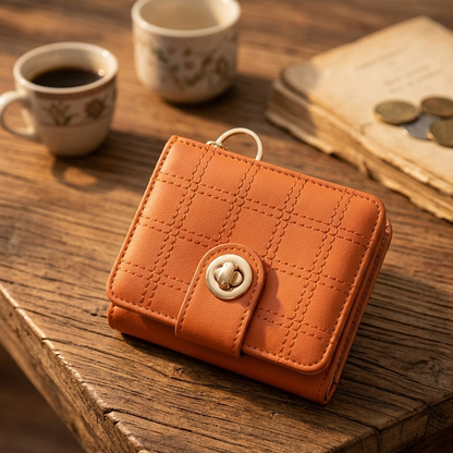 Stylish Compact Check Pattern PU Leather Wallet